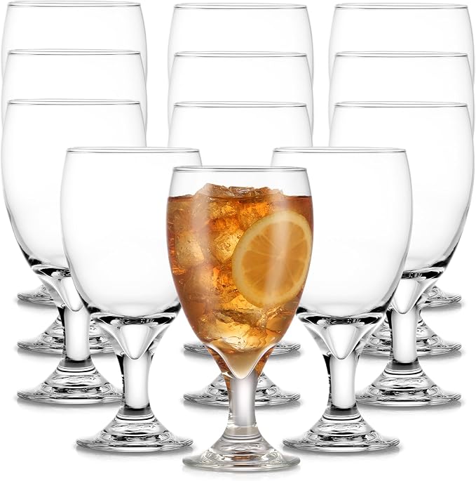 Libbey Classic Glass Goblets Set of 12, Stemmed Water & Tea Glasses | 16.25 oz Capacity for Iced Tea, Lemonade, Sangria, and More with Stemmed Design and Dishwasher-Safe Cleanup