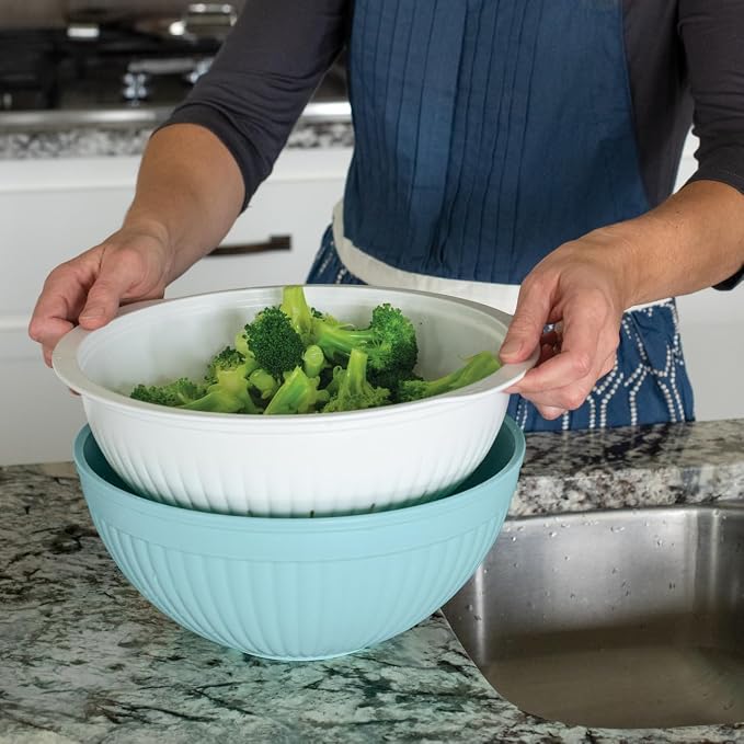Nordic Ware 2-in-1 Colander Bowl Set, White and Sea Glass