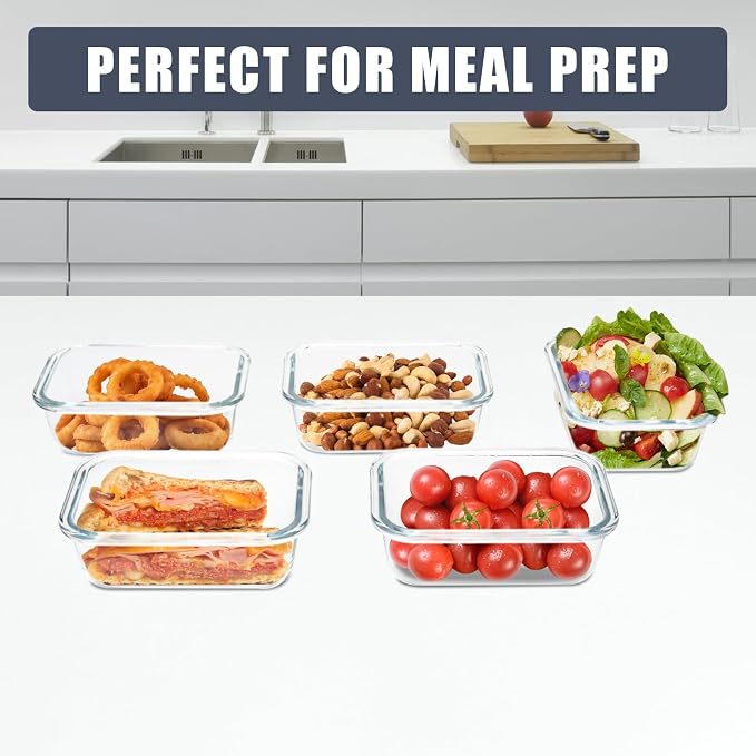 6pack 12oz Small Glass Meal Prep Containers with Airtight Lids | Perfect for Small Portions, Glass Food Storage Containers with Snap Lids, Freezer to Microwave Safe, Dishwasher Safe