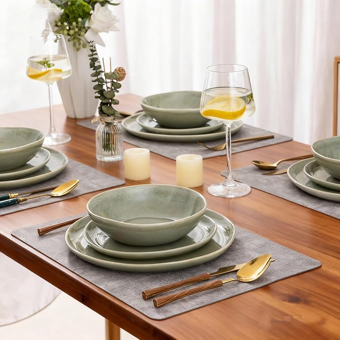 AmorArc Ceramic Dinnerware Sets for 4, 12Pcs Plates and Bowls Sets Dishes | Stoneware Handmade Reactive Glaze Dinner Set, Highly Scratch Resistant | Dishwasher & Microwave Safe Dishware