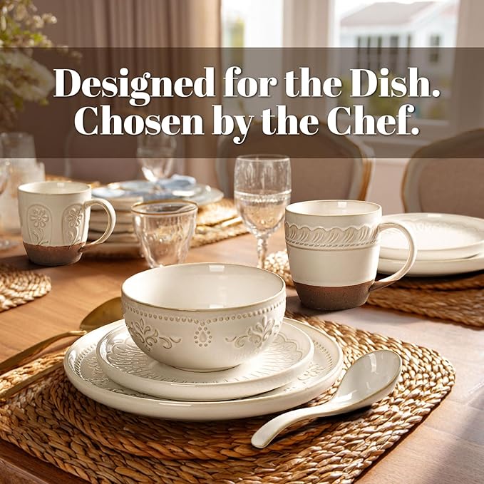 Plates And Bowls Sets, 16 Pieces Dinnerware Sets, Dish Set For 4, Ceramic Kitchen Bowl And Plate Set, Embossed White Dishware Sets, Dishwasher & Microwave Safe (Damask Floral) (With Mugs)