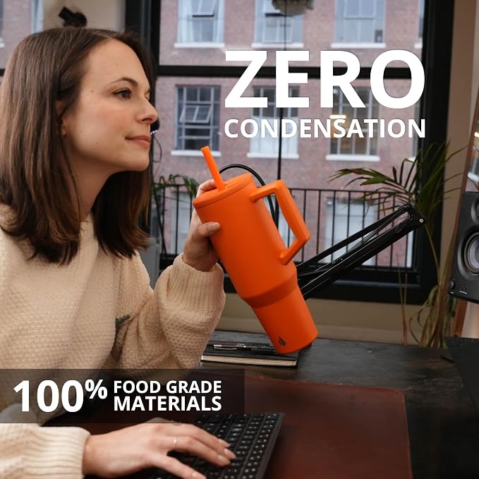 Elemental Spill Proof 40oz Insulated Tumbler with Handle & Straw Travel Mug | Stainless Steel Commuter Travel Coffee Mug for Cold Beverages, Includes 2 Straws & a Spill Proof Lid for Everyday Use