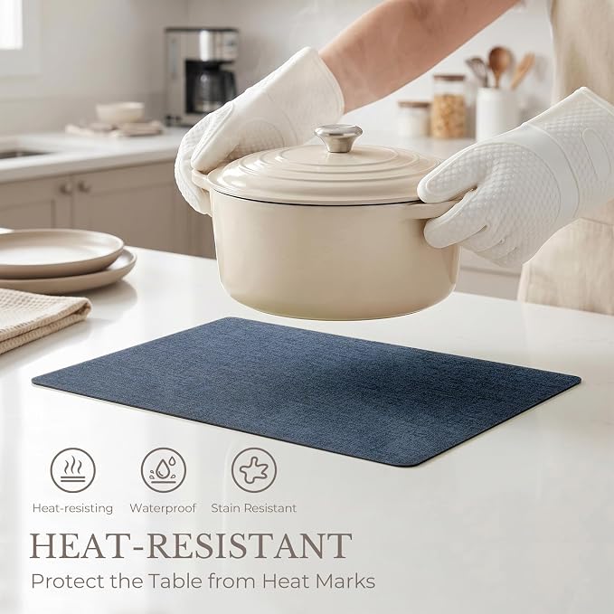 Romanstile Vinyl Placemats Set of 8-12 X 17 Inch - Faux Leather 100% Waterproof Wipeable Anti Slip Place Mats, Heat Resistant Reversible PU Table Mats for Kitchen Dining Party Outdoor, Navy Blue