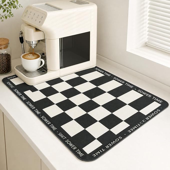 Coffee Mat Dish Drying,Non-Slip Easy Clean Sink Mat,Heat-resistant ,Fit Under Coffee Maker, Espresso Machine, Pot, Dish Rack (Checkerboard pattern, 20"x30")