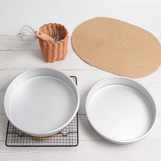 9 Inch Cake Pan Set of 2, Aluminum Round Cake Baking Pans Tins For for birthday cake party cake, Non-Toxic, Only Handwasher.Silver(9×2 round Cake Pan, Set of 2)