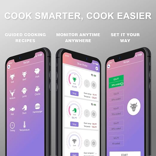 SP2 Smart Wireless Meat Thermometer with Display Base, WiFi BBQ | NIST ±0.5°F Accuracy, Ultra-Thin Probe, 10X Long Range Signal, WiFi App Monitoring for BBQ, Grill, Smoker & Oven