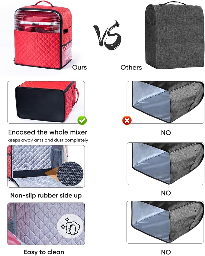 BAGSPRITE Stand Mixer Cover with Appliance Sliders Base Compatible with KitchenAid Mixer-Storage Bag for 4.5/5 Quart with Pockets for Kitchen Aid Accessories and Attachments