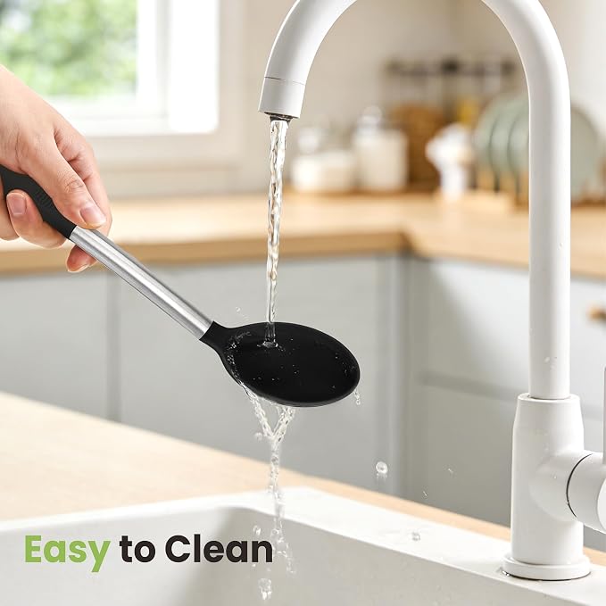 Fyvva 35 Pcs BPA Free Silicone Kitchen Utensils Set Stainless Steel Handles | Food Grade Silicone, Heat Resistant, Safe for Nonstick Cookware, Dishwasher Safe, Black with Holder, for Cooking & Baking