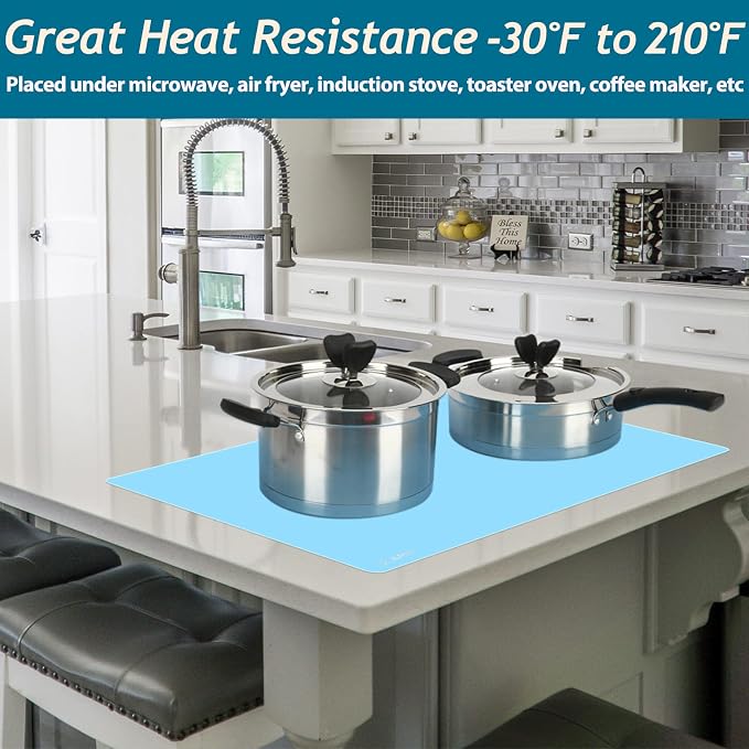 Extra Large Silicone Mat Kitchen Counter Heat Resistant Table Mat 36" x 24" | Place Mats, Countertop Protector , Thick Placemats Washable Silicone Mats for Kitchen Counter Dining Table Mat, Blue, Sapid
