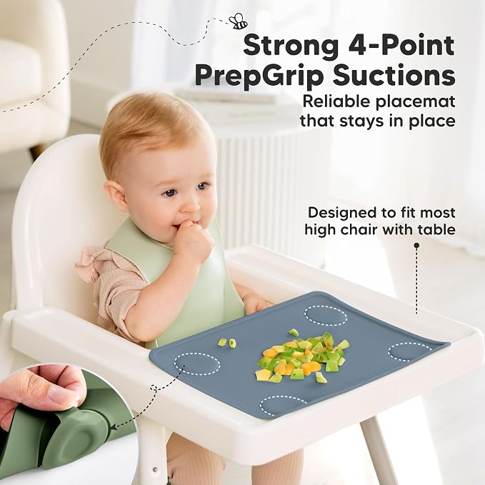KeaBabies 2pk Silicone Placemats for Toddlers, Kids, Baby, 12x9 (Slate, S) | Non Slip Suction Silicone Placemat for Restaurants, Dining Table,Travel, Easy to Clean, Food Grade/BPA-Free, Small Table Mat