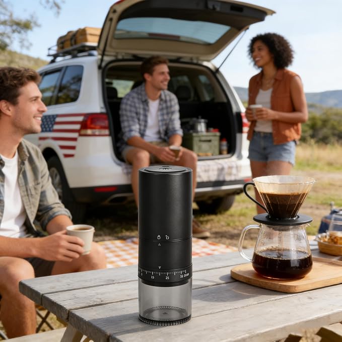 Portable Electric Coffee Grinder with 38 Adjustable Grind Settings – USB Rechargeable Stainless Steel Conical Burr, Coffee Bean Grinder for Espresso, French Press, Travel, Camping, Home & Office Use