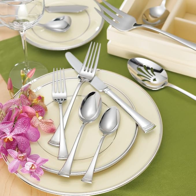 Lenox Portola 65-Piece 18/10 Silverware Set for 12, Flatware | mirror finish, dishwasher safe | includes serving spoons and utensil set | heavy duty, cutlery set for kitchen and dining