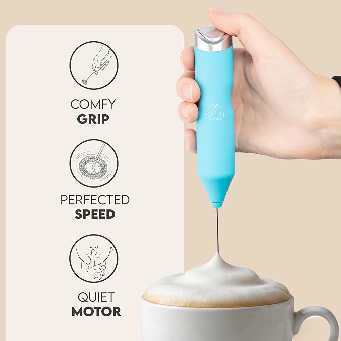Zulay Kitchen Powerful Frother Wand AA Batteries Included, Ultra Fast Handheld Drink Mixer, Comfort Milk Frother, Stainless Steel Whisker, Frother Handheld for Coffee, Protein & Matcha - Frothmate 2.0