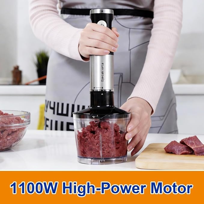 Upgrand 1100W 5-in-1 Immersion Blender Handheld, Black | 30 Speed Stick Blender with Turbo, 15,500 RPM, Includes Whisk, Milk Frother, 500ml Chopper & 600ml Beaker