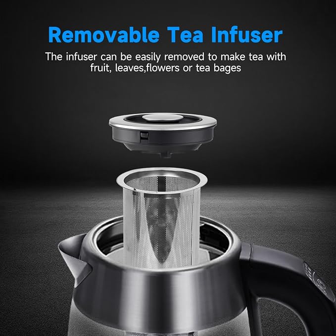 Aigostar Electric Kettle with Temperature Control and Tea Infuser | 1500W, 1.7L Hot Water Kettle with Variable Temperature, Keep Warm Function, LED Indicator Light Change, Auto Shut-Off