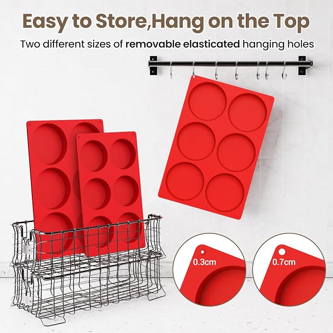 Redfly Silicone Egg Molds for Breakfast Sandwiches 2 Pcs, Non Stick 4 Inch Egg Bites Baking Pans, Jumbo Silicone Muffin Pans for Baking, Round Muffin Top Pan for Whoopie Pie Pan, Hamburger, Fruit Tart