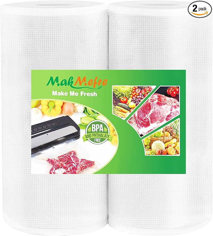 MakMeFre 2Pack Vacuum Sealer Bags Rolls 8"x50' for Food Storage | BPA Free Food Grade,Commercial Grade,Customized Size,Heavy Duty Food Sealer Bags Rolls,Great for Sous Vide Vacuum Sealer
