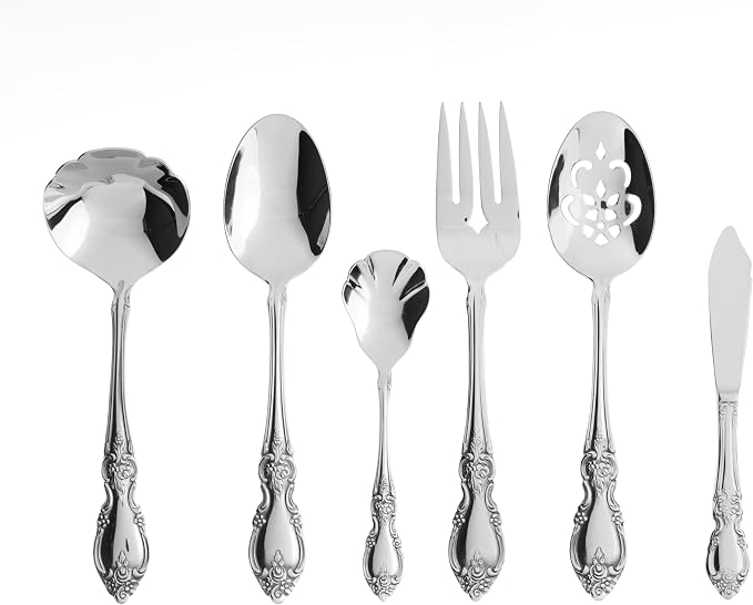 Oneida Louisiana 6-Piece Silverware Serving Set, Flatware | mirror finish, dishwasher safe | heavy duty, cutlery set for kitchen and dining, serving utensil set