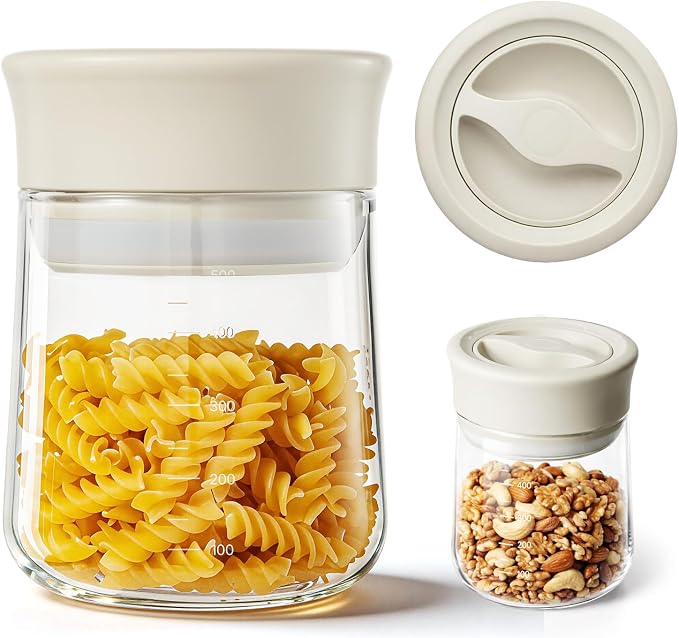 17oz Glass Storage Jar with Airtight Twist-Seal Lid | Wide Mouth, Easy Open/Clean, Clear Borosilicate Coffee Grounds Container with Scale for Overnight Oats, Coffee, Yogurt, Sugar