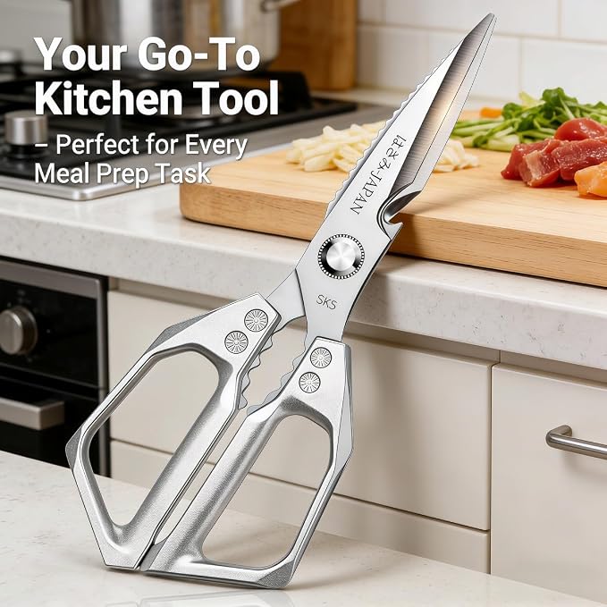 Professional Kitchen Scissors, Ultra Sharp Japanese Steel Poultry Shears for Cutting Chicken, Fish Bones & Herbs, Dishwasher Safe
