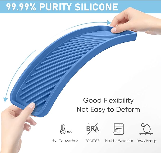 Kitchen Silicone Sink Organizer Tray, Sponge Holder for Sink Caddy（Blue） | Silicone Soap/Sink/Drip Tray, Kitchen Sink Organizer, Small Mats for Counter, Soap Dish Tray, Dishwashing Accessories