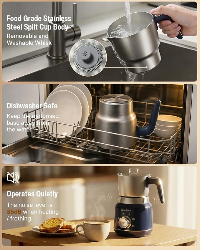 Electric Milk Frother and Steamer, 6 in 1 Hot & Cold Foam Maker for Coffee | 16.9oz/500ml Milk Warmer for Latte, Macchiato, Cappuccino, Hot Chocolate Maker, Dishwasher Safe (Blue)