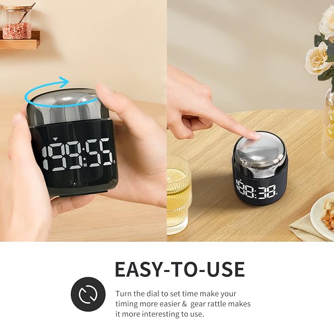 Kitchen Timer, 360 Rotate, Countup/Countdown, LED, Volume | Memory Function Back to School (Silver)
