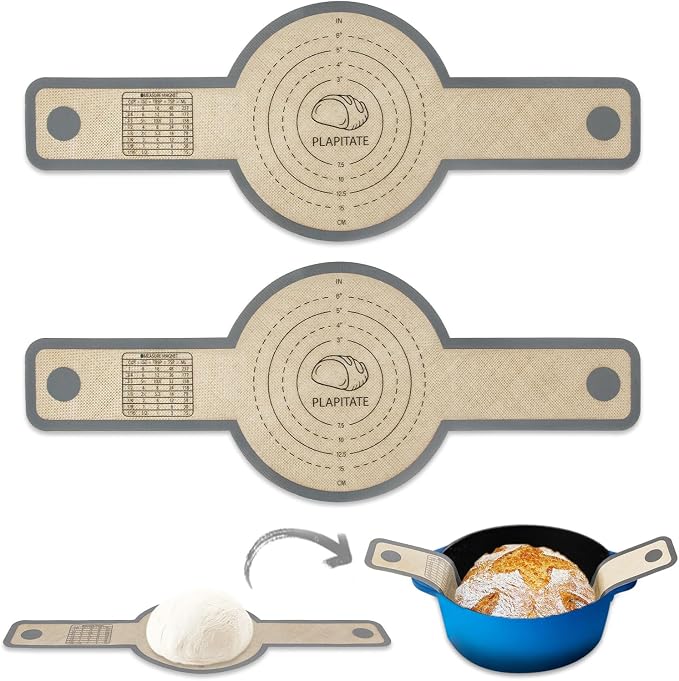 PLAPITATE Silicone Bread Sling for Dutch Oven Liners, Non Stick 2 PCS, Easy Clean Reusable Silicone Bread Baking Mat with Long Handles, Easy to Transfer Sourdough Bread, Round