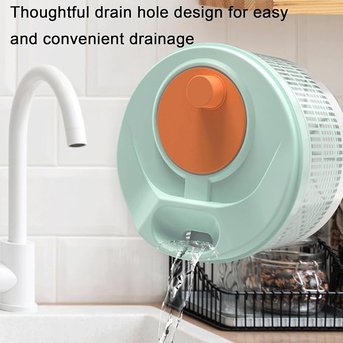 3L Salad Spinner, Manual Vegetable Washer & Fruit Dryer with Drainage Holes, Food Grade Plastic, Rotatable Kitchen Tool for Lettuce, Herbs, Greens Light Green