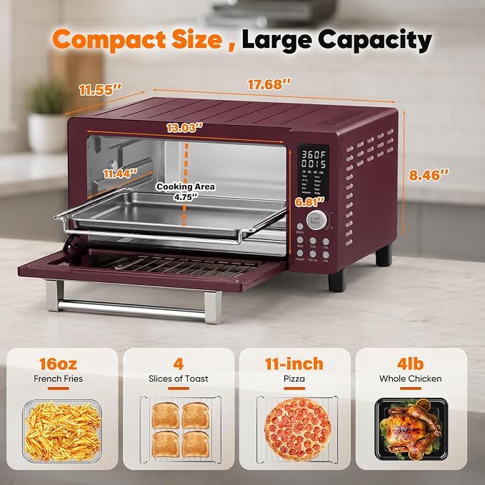 Nuwave Bravo Pro Convection Air Fryer Toaster Oven Combo | 2026 New Improved,10-in-1, 50°-450°F Control, Quick Even Crisp Tech, 21Qt, PFAS Free, Cinnamon