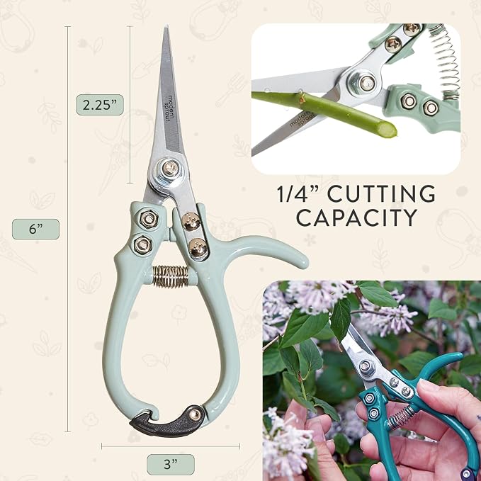 Modern Sprout Bypass Hand Pruners - Scissors - Gardening Tools - Sage | Lightweight Pruning Tool W/ Easy-Lock - Sharp Bypass Carbon Steel Blade - Rust-Resistant - Reusable Holster for Storage