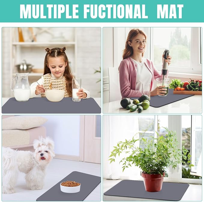 Coffee Mat Super Absorbent Dish Drying Mat Coffee Bar Mat 17"x 30", Grey | Match with Coffee Machine Accessories Large Drying Mats for Kitchen Counter