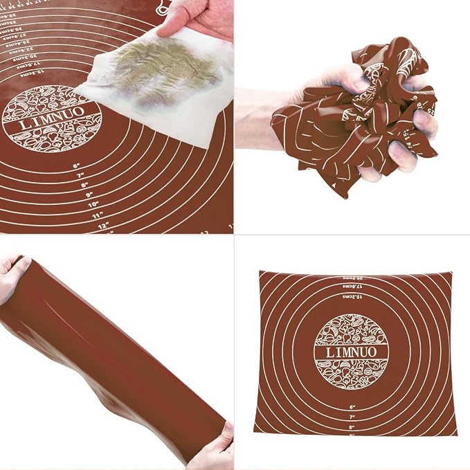 Silicone Baking Mat, Extra Thick Large Non Stick Pastry Mat Sheet for Dough Pie Crust Rolling Mats (Brown, L-16''(W)*24''(L))