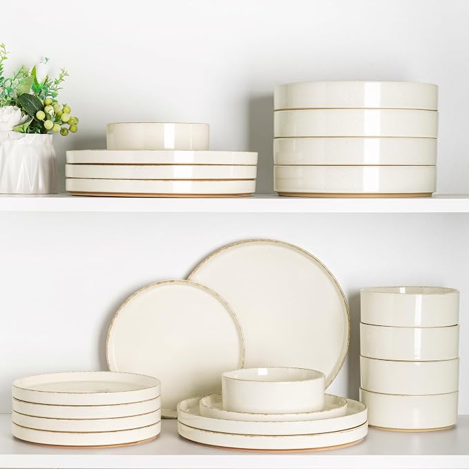 AmorArc Stoneware Dinnerware Sets for 6,18 Pcs Plates and Bowls Set | Handmade Ceramic Dish Set,Dishwasher & Microwave Safe,Scratch Resistant