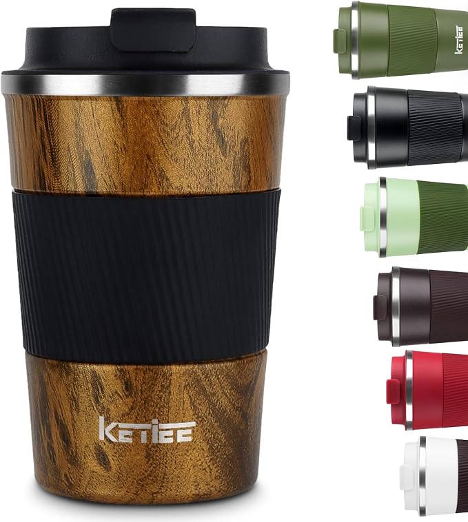 KETIEE Travel Mug, 12oz Insulated Coffee Cup with Leakproof Lid, Vacuum Stainless Steel Double-Wall Travel Coffee Mug Spill Proof, Reusable Travel Tumbler for Men and Women for Hot Cold Water