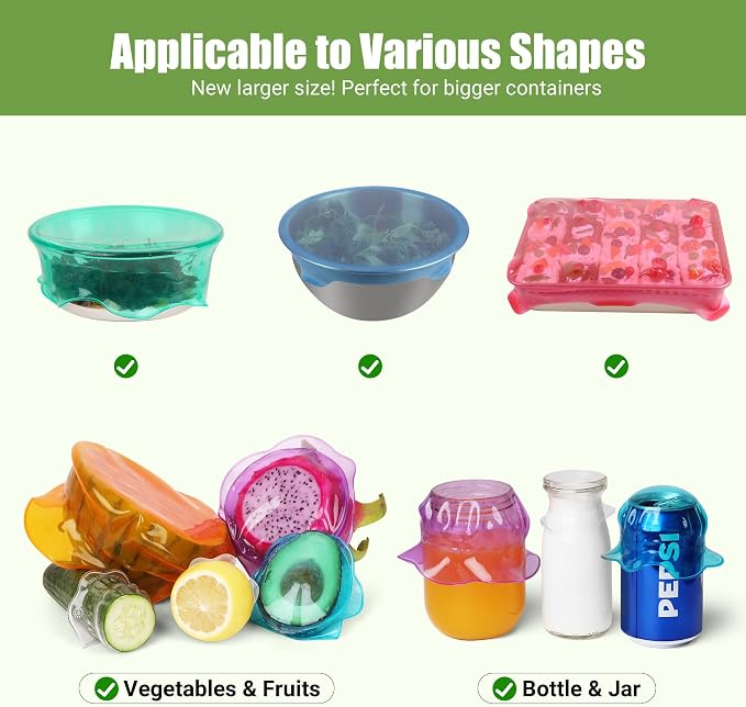 Silicone Stretch Lids for Food Storage in Fridge, Reusable Elastic Bowl Covers for Cup, Cans, Jars, Round & Rectangle Container, Food Grade Silicone Microwave Food Cover, Heat-Resistant, 8PCS