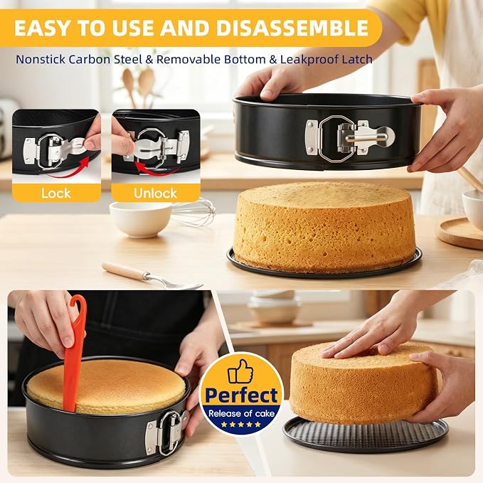 Springform Pan, 3PCS 4,7,9 Inch Cheesecake Pans with Removable Bottom & Leakproof Latch, Round Cake Molds for Baking.