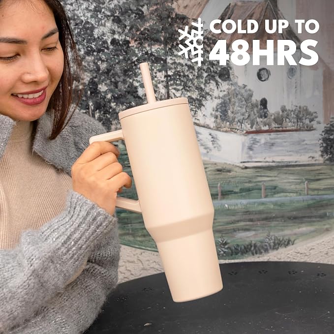 Elemental Spill Proof 40oz Insulated Tumbler with Handle & Straw Travel Mug | Stainless Steel Commuter Travel Coffee Mug for Cold Beverages, Includes 2 Straws & a Spill Proof Lid for Everyday Use