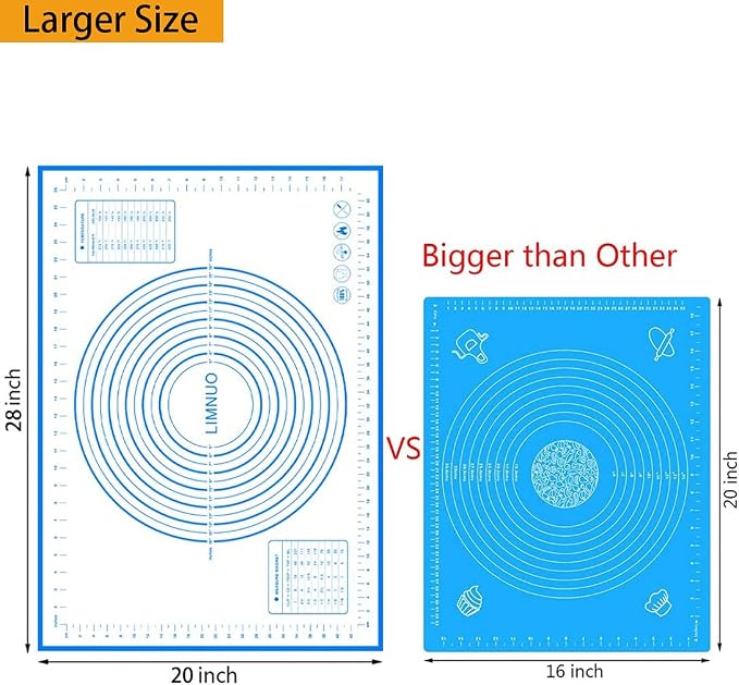 Silicone Baking Mat，Non Stick Rolling Dough with Measurements for Pie Pizza Cookies Fondant Making，Extra Thick Non Slip Silicone Pastry Mat (Blue, L-16"×24")