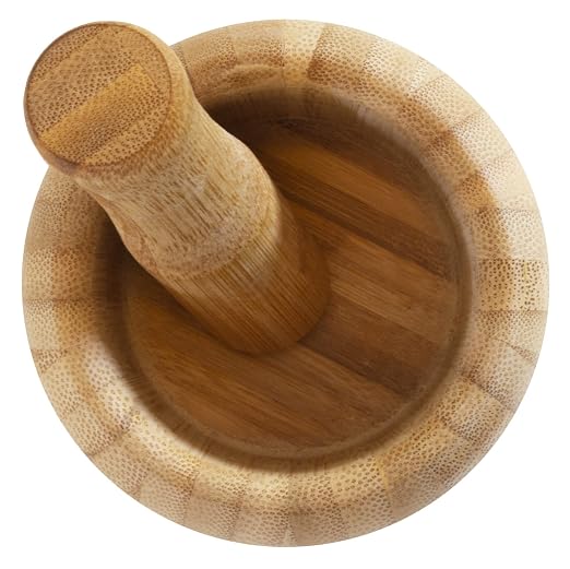 TB Essentials Bamboo Mortar and Pestle Set, 6.75 Ounce Capacity, Perfect for Guacamole, Pesto, Salad Dressing and More