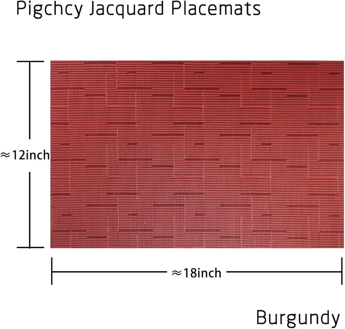 PIGCHCY Placemats,Washable Durable Vinyl Woven Table Mats,Elegant Heat Resistant Placemats for Dining Table Set of 4 (18 x 12 inches,Burgundy Red)