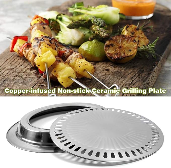Korean BBQ Grill Pan Stainless Steel Round Stovetop Pan 11.81 In | Ideal for small-batch indoor grilling of meats and vegetables on compatible stovetops or hot plates