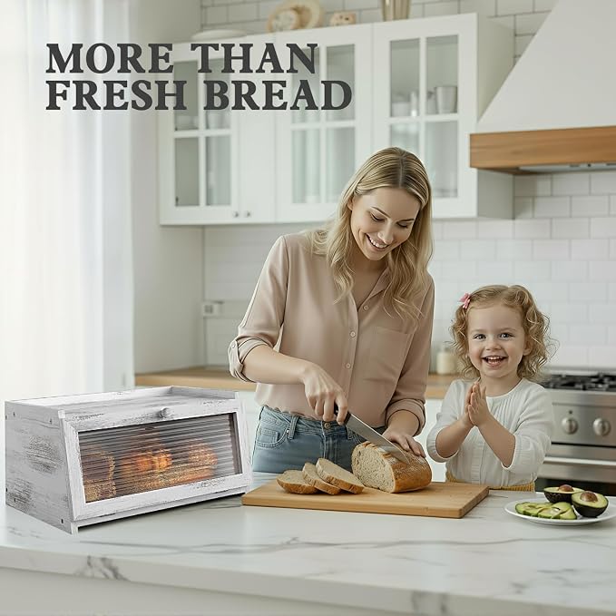 LOHASOK Bread Box for Kitchen Countertop | Wooden,Large, Farmhouse Bread Container Holder Storage, Acrylic translucent window