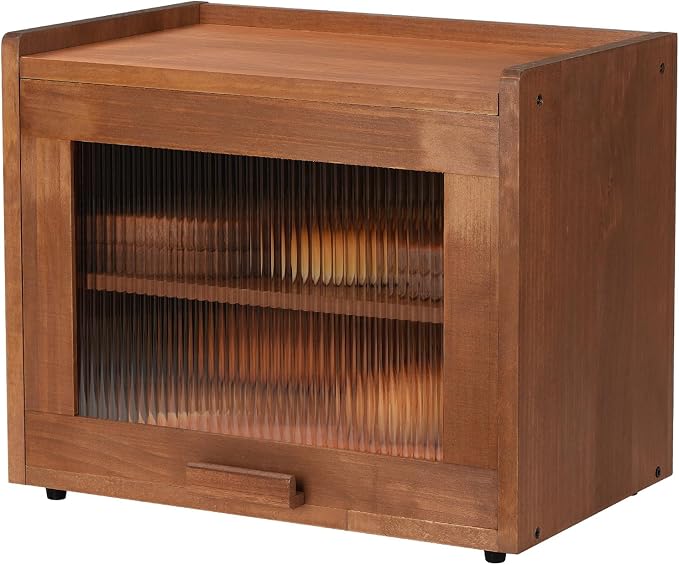 Wooden Bread Box for Kitchen Countertop, 2 Tier Bread Storage Container with Acrylic Door, Adjustable Shelf, Ventilation Holes, Brown