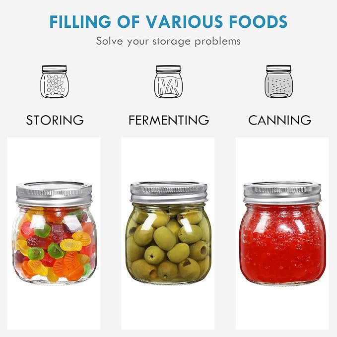 YEBODA 10 oz Wide Mouth Mason Jars with Lids, Glass Canning Jars, 9 Pack | Clear glass quart jars with two-piece lids and bands for canning, pickling, meal prep, overnight oats, and pantry storage.