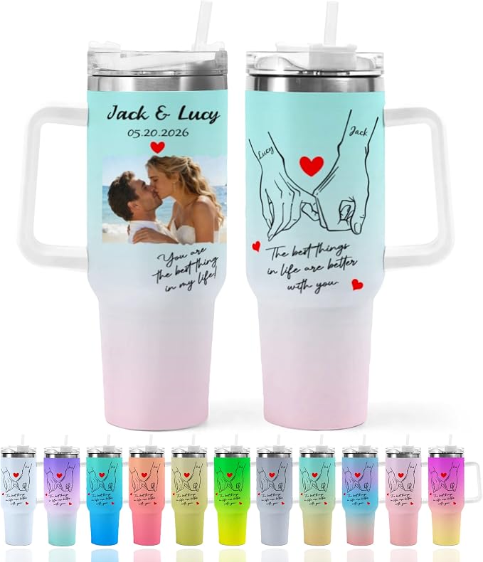 Personalized Tumbler Custom Vacuum Insulated Travel Mug Customizable Coffee Cup with Your Photos and Text Christmas Birthday Gift (40oz Design 8)