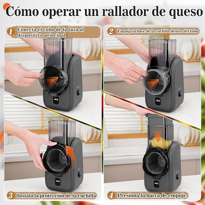 Electric Cheese Grater Rotary Slicer-One-Touch Control Vegetable Slicer, Nuts Grinder Cheese Shredder for Home Kitchen Use, 6 Replaceable Stainless Steel Blades(Black) | One-Touch Control Shred Cheese Slice Veggies & Grind Nuts, Practical Kitchen Cooki...