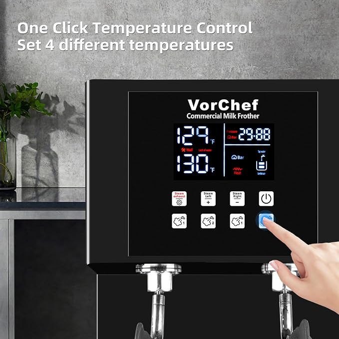 Commercial Milk Frother, 2-Wand Automatic Steam Boiling Water Machine 110V 2200W Electric Steam Milk Frothing Machine Coffee Milk Foam Machine with LED Display for Tea Coffee Shop