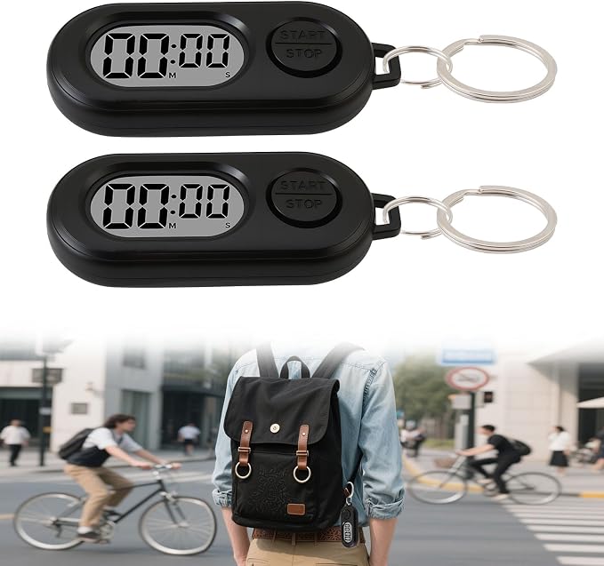 2 Pack Mini Digital Timer Keychain, Portable Countdown Timer and Stopwatch | Countdown with lcd display, small clip-on pocket timer for cooking, study, workouts, classroom and daily use