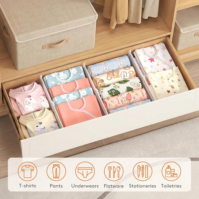 Lifewit 6" Tall Drawer Dividers, Adjustable Deep Drawer Organizer Clothes | 12 Pack 11.5"-18.5" Expandable White Plastic Separators for Dresser, Kitchen, Cabinet, Closet, Office Organization & Storage